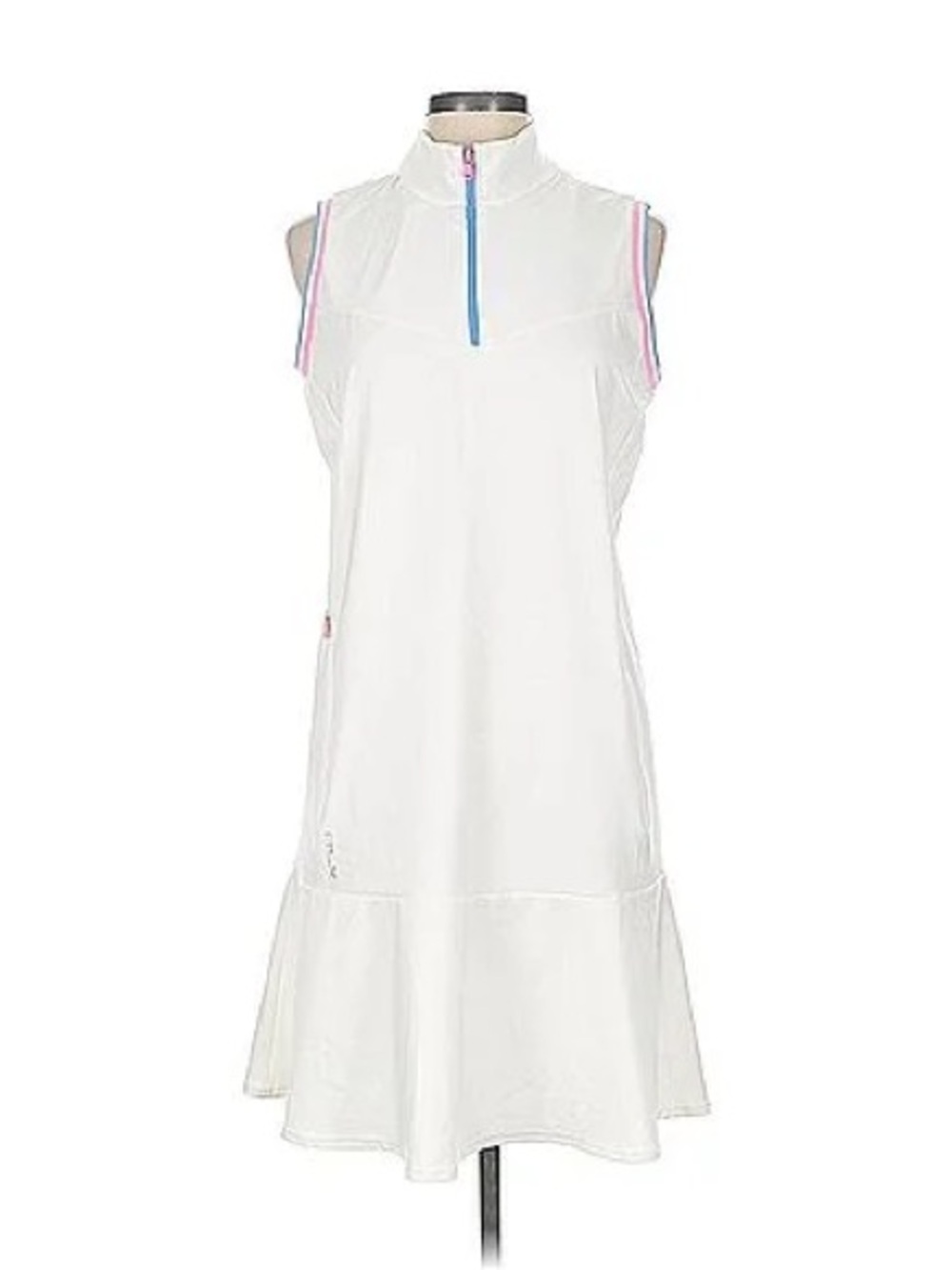 Sleeveless White Sport Dress with Pink & Blue Trim